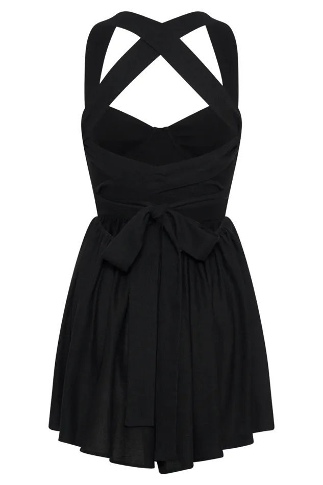 Women Meshki Dresses Loz Tie Back Linen Mini Dress 8211 Black