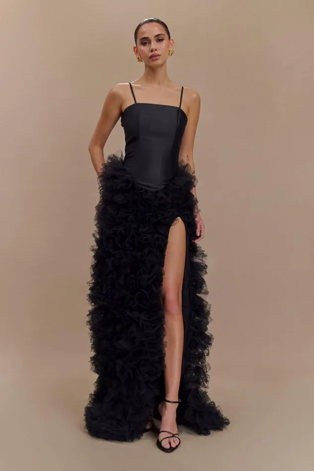 Women Meshki Dresses Magnolia Tiered Ruffle Maxi Dress 8211 Black