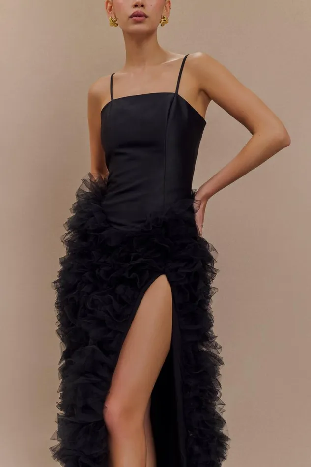 Women Meshki Dresses Magnolia Tiered Ruffle Maxi Dress 8211 Black