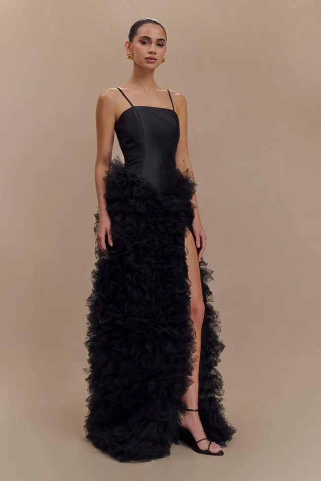 Women Meshki Dresses Magnolia Tiered Ruffle Maxi Dress 8211 Black