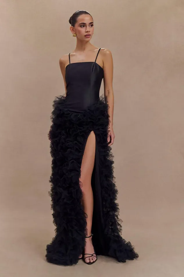 Women Meshki Dresses Magnolia Tiered Ruffle Maxi Dress 8211 Black