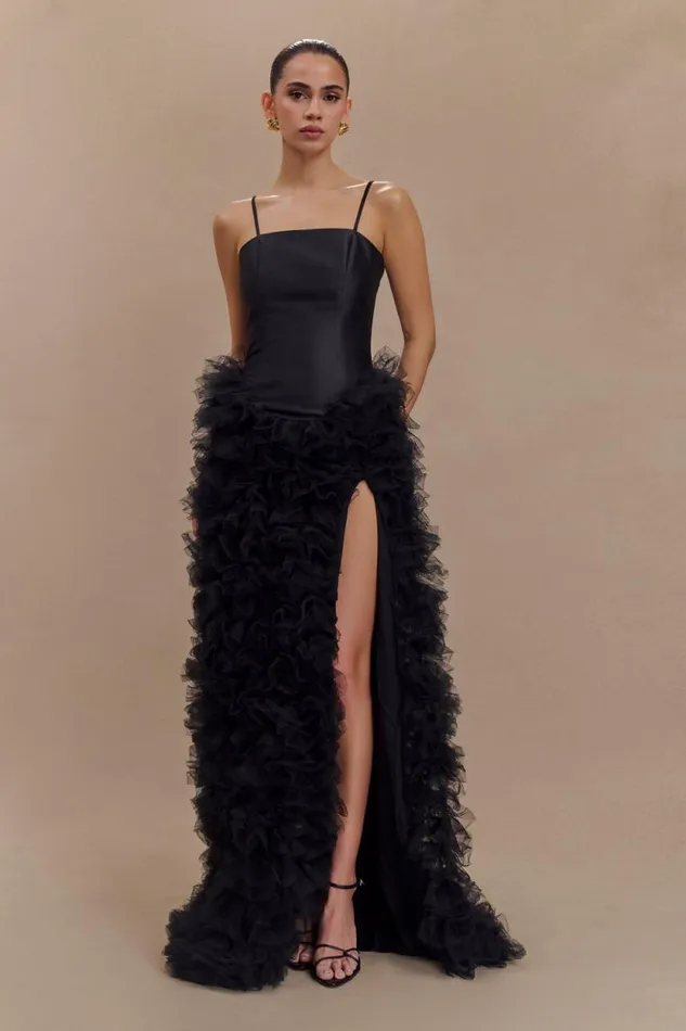 Women Meshki Dresses Magnolia Tiered Ruffle Maxi Dress 8211 Black