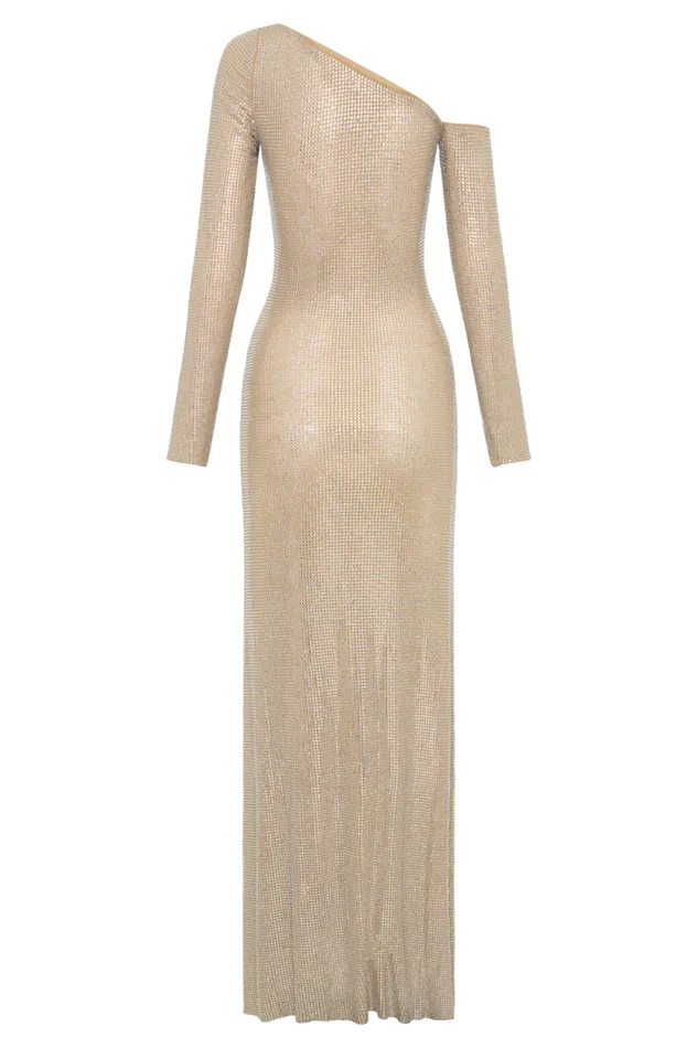 Women Meshki Dresses Marcia Diamante Long Sleeve Maxi Dress 8211 Nude