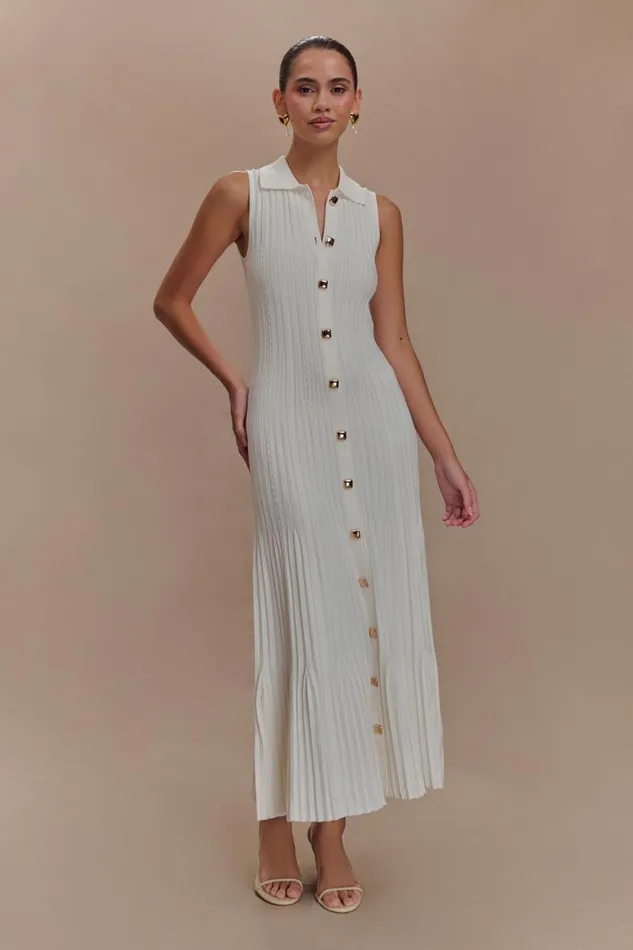 Women Meshki Dresses Margie Sleeveless Knit Midi Dress 8211 White