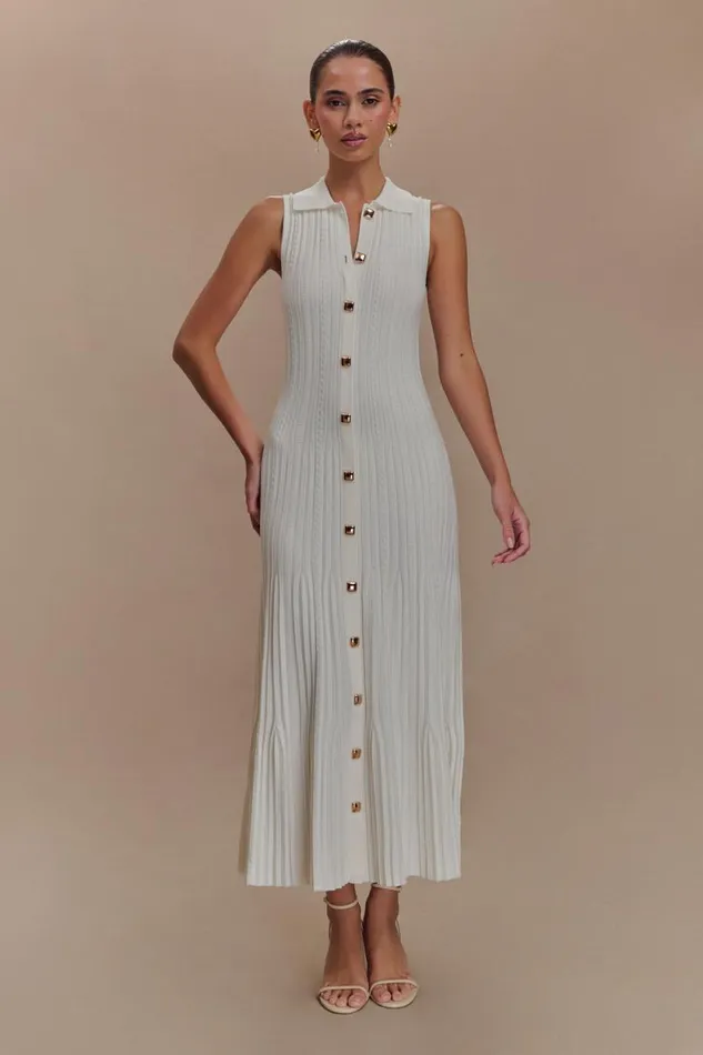Women Meshki Dresses Margie Sleeveless Knit Midi Dress 8211 White