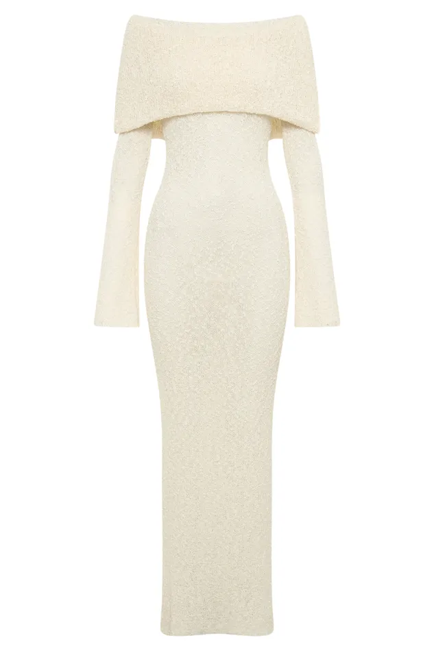 Women Meshki Dresses Marisol Off Shoulder Boucle Maxi Dress 8211 Ivory