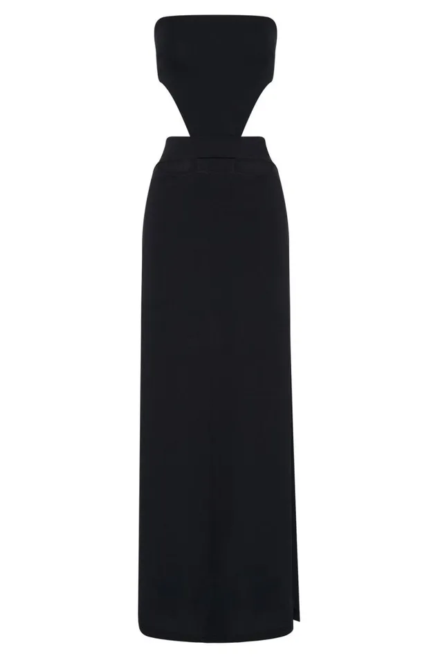 Women Meshki Dresses Marissa Strapless Maxi Dress With Waist Tie 8211 Black