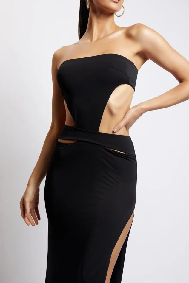 Women Meshki Dresses Marissa Strapless Maxi Dress With Waist Tie 8211 Black