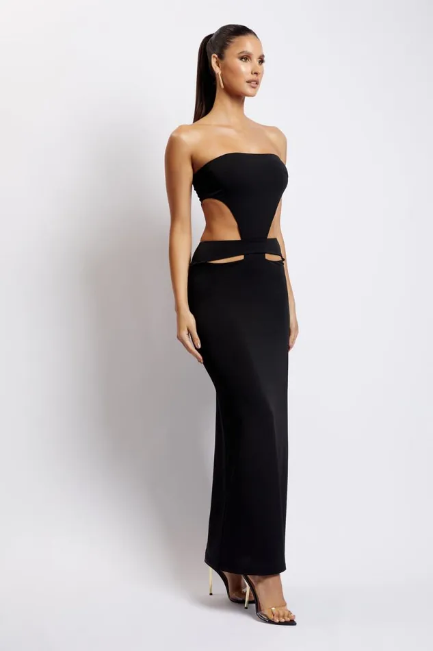 Women Meshki Dresses Marissa Strapless Maxi Dress With Waist Tie 8211 Black