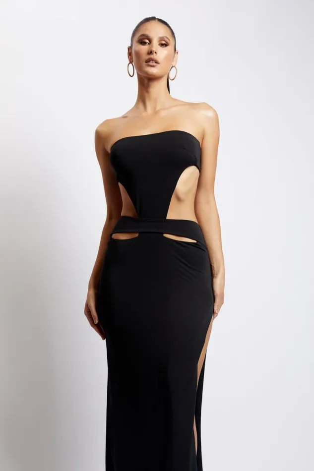 Women Meshki Dresses Marissa Strapless Maxi Dress With Waist Tie 8211 Black
