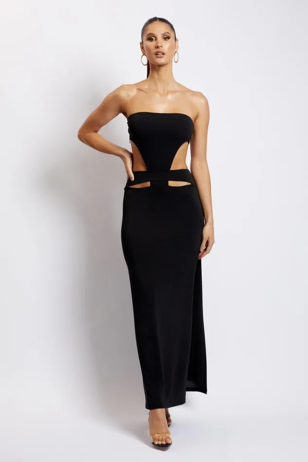 Women Meshki Dresses Marissa Strapless Maxi Dress With Waist Tie 8211 Black