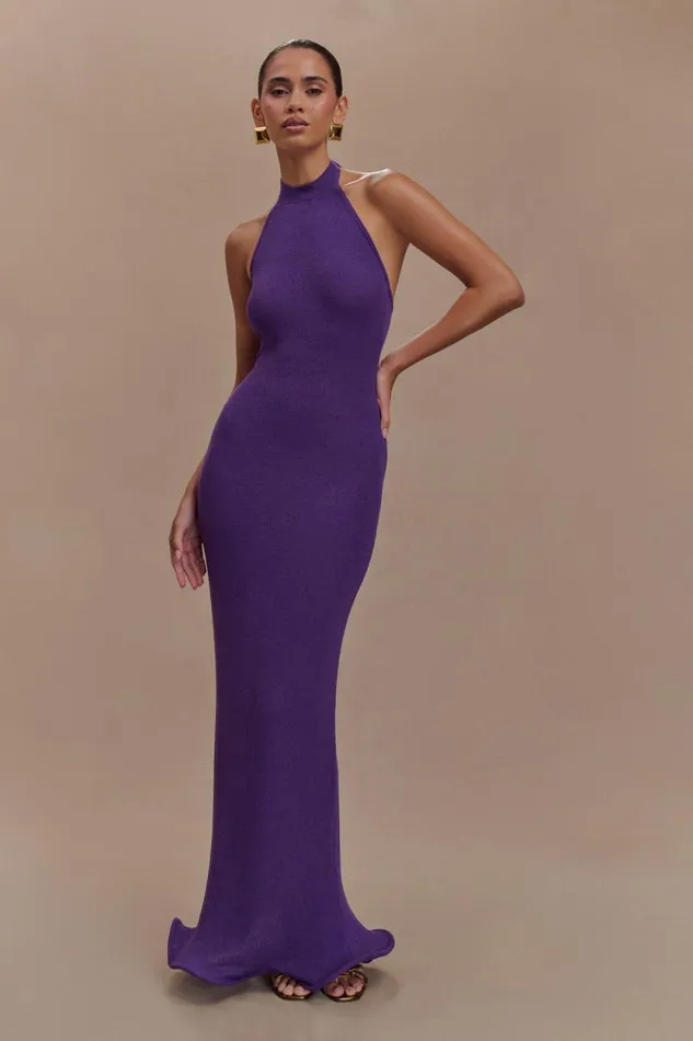 Women Meshki Dresses Melodie Halter Knit Maxi Dress 8211 Purple