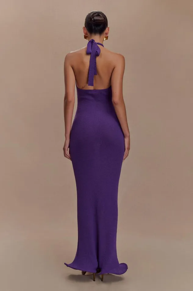 Women Meshki Dresses Melodie Halter Knit Maxi Dress 8211 Purple