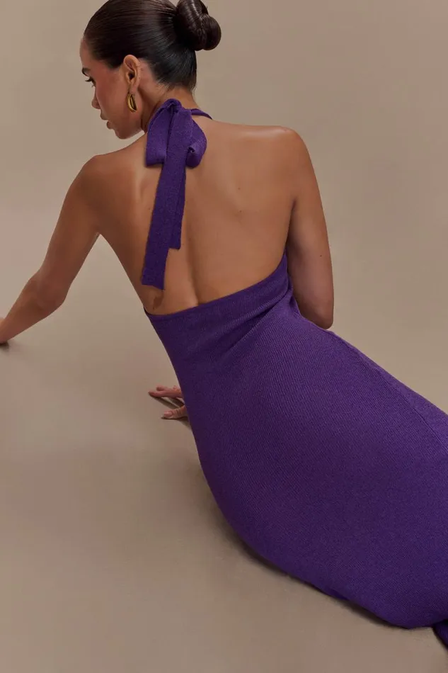 Women Meshki Dresses Melodie Halter Knit Maxi Dress 8211 Purple