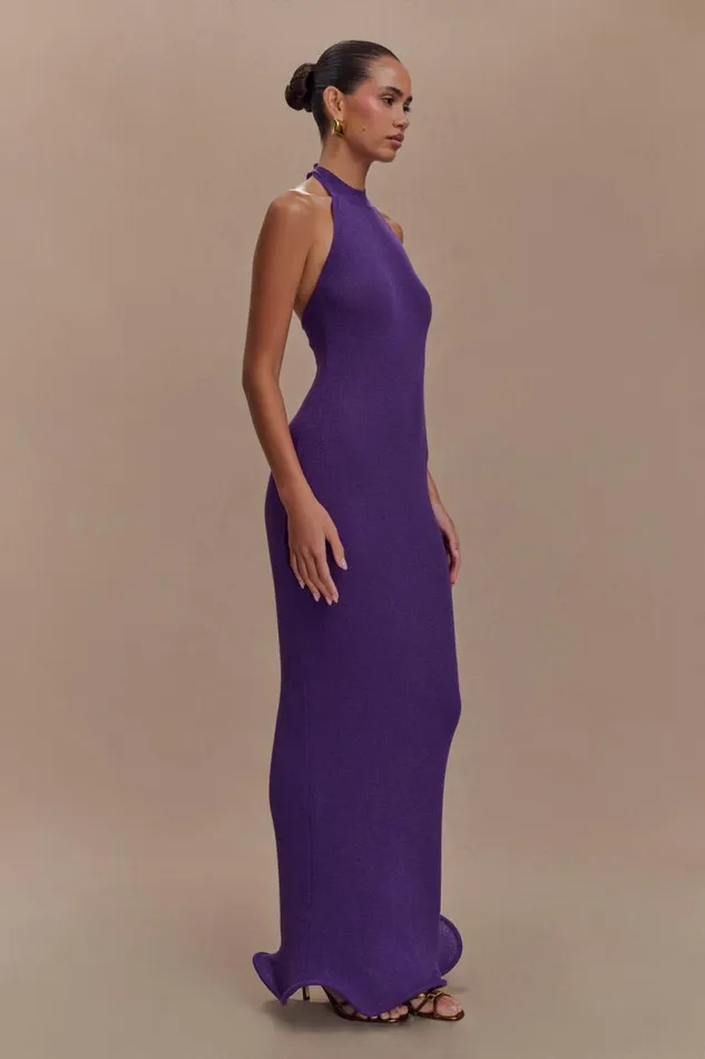 Women Meshki Dresses Melodie Halter Knit Maxi Dress 8211 Purple