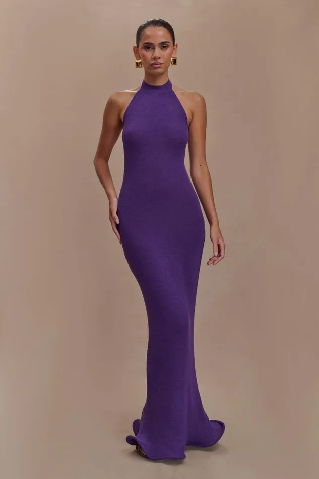 Women Meshki Dresses Melodie Halter Knit Maxi Dress 8211 Purple