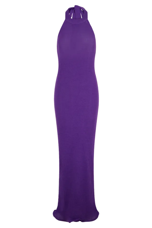 Women Meshki Dresses Melodie Halter Knit Maxi Dress 8211 Purple