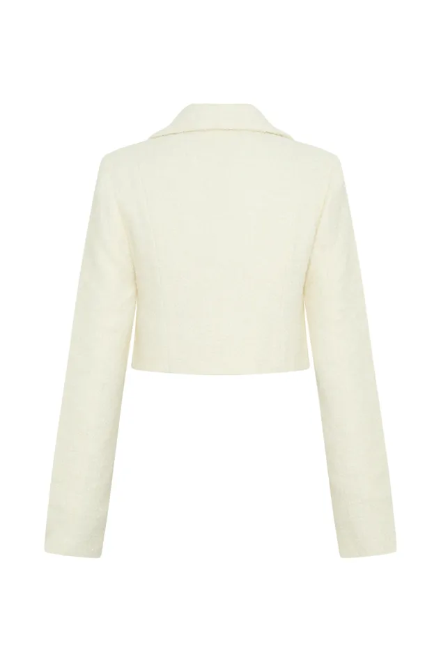 Women Meshki Dresses Mirelle Textured Boucle Cropped Long Sleeve Top 8211 Ivory