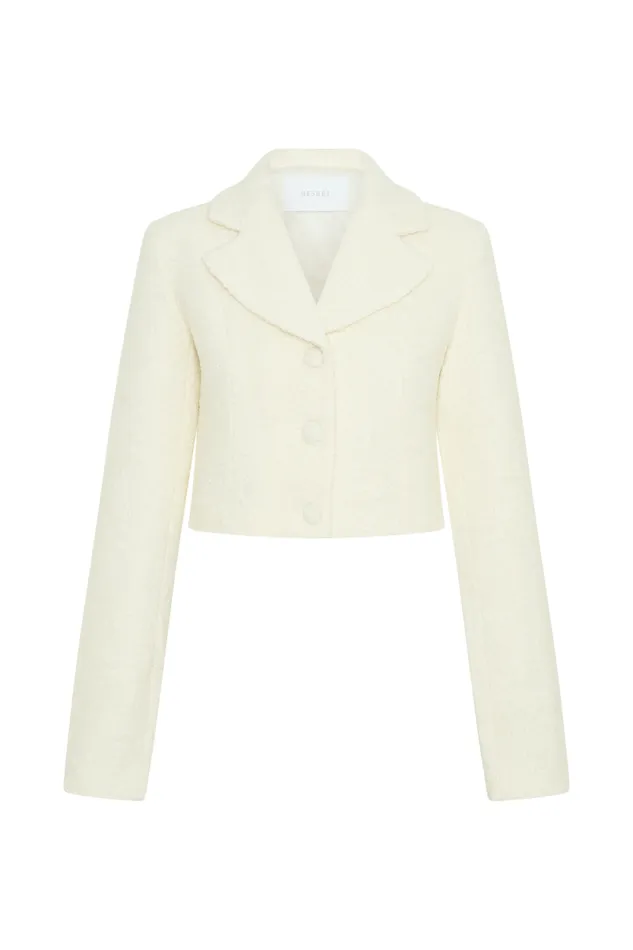 Women Meshki Dresses Mirelle Textured Boucle Cropped Long Sleeve Top 8211 Ivory