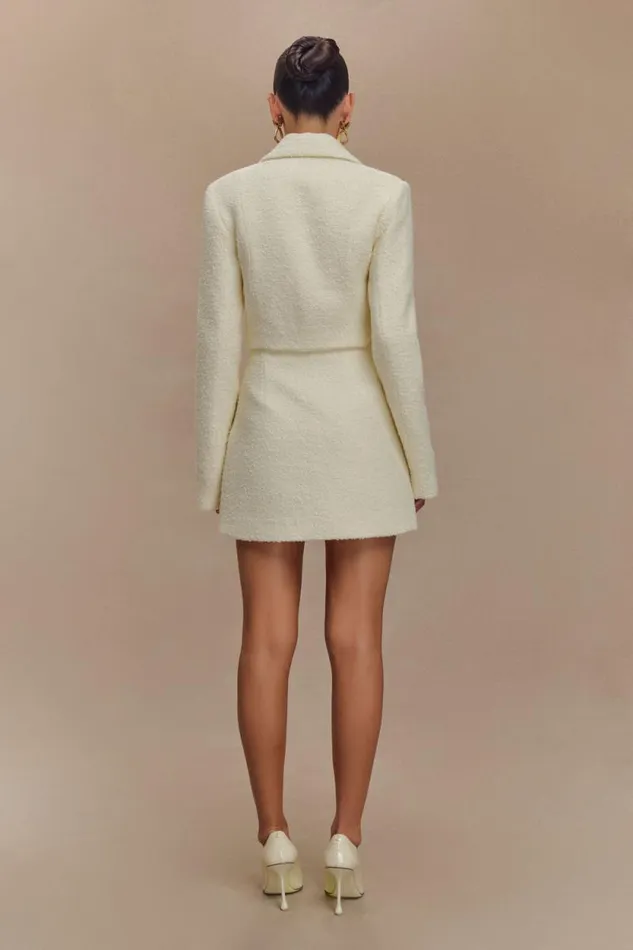 Women Meshki Dresses Mirelle Textured Boucle Cropped Long Sleeve Top 8211 Ivory