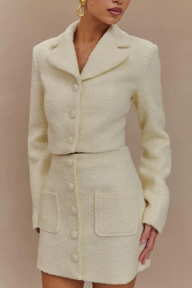 Women Meshki Dresses Mirelle Textured Boucle Cropped Long Sleeve Top 8211 Ivory