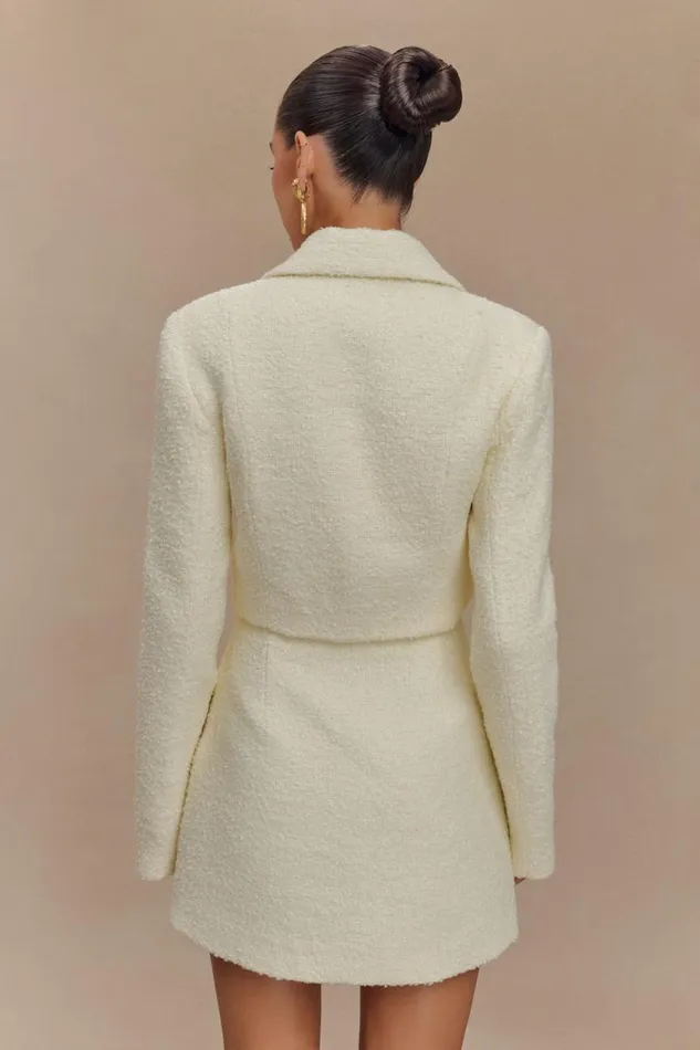 Women Meshki Dresses Mirelle Textured Boucle Cropped Long Sleeve Top 8211 Ivory