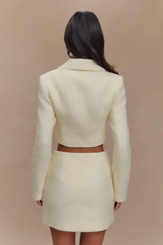 Women Meshki Dresses Mirelle Textured Boucle Cropped Long Sleeve Top 8211 Ivory