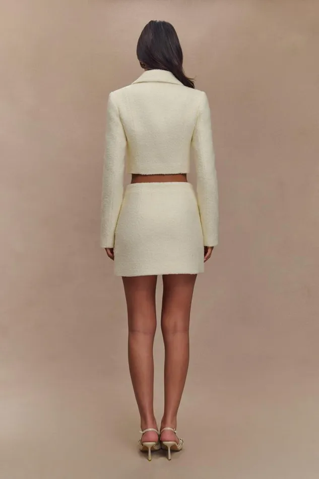 Women Meshki Dresses Mirelle Textured Boucle Cropped Long Sleeve Top 8211 Ivory