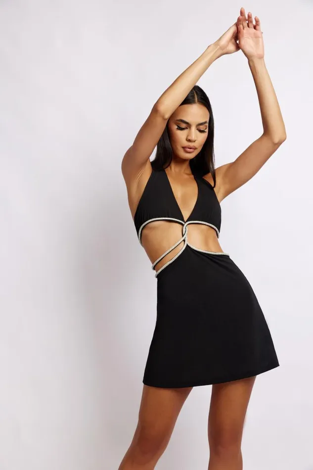 Women Meshki Dresses Nicha Halter Mini Dress With Cut Outs 8211 Black