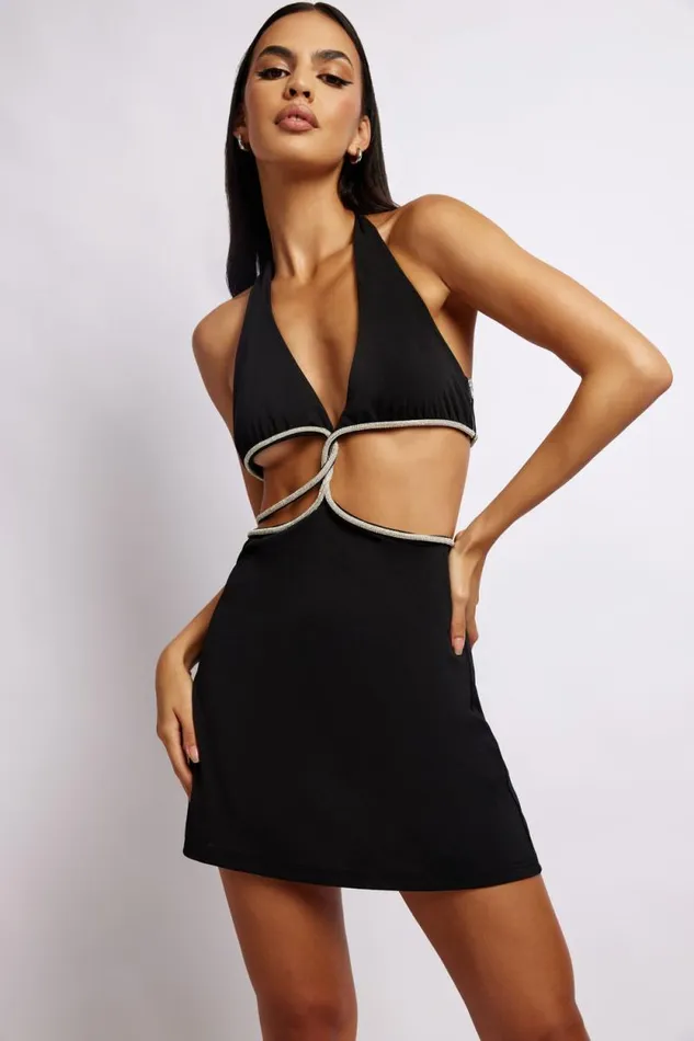 Women Meshki Dresses Nicha Halter Mini Dress With Cut Outs 8211 Black