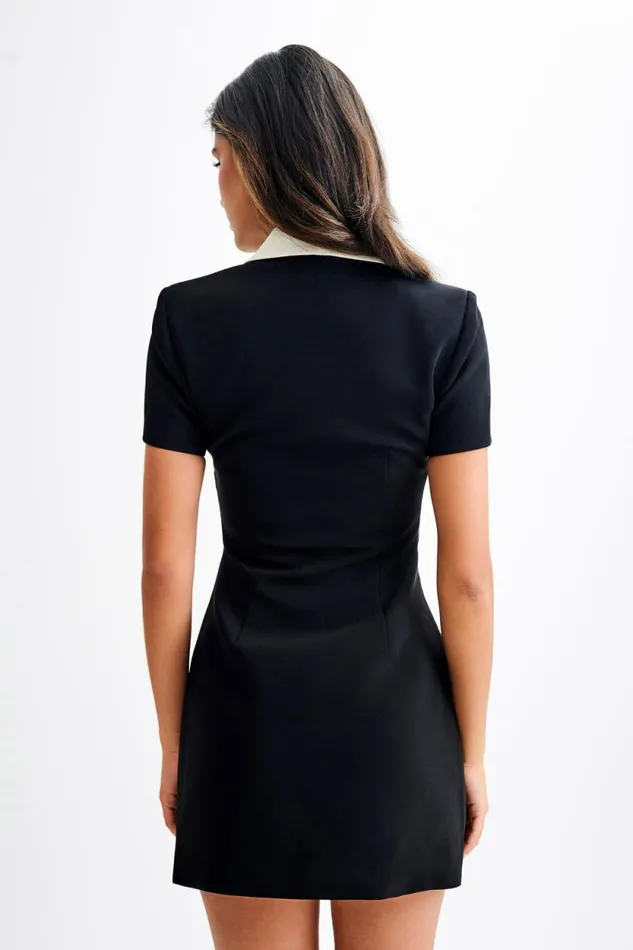 Women Meshki Dresses Paolina Collared Contrast Suiting Mini Dress 8211 BlackWhite