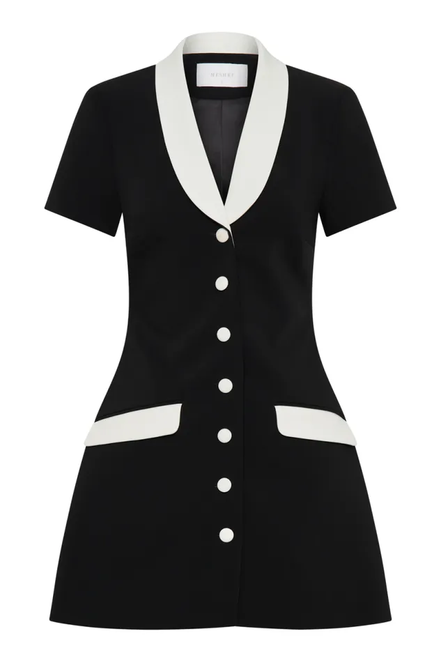 Women Meshki Dresses Paolina Collared Contrast Suiting Mini Dress 8211 BlackWhite