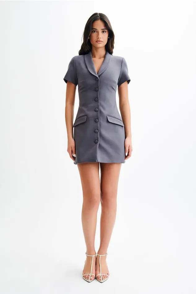 Women Meshki Dresses Paolina Collared Suiting Mini Dress 8211 Charcoal