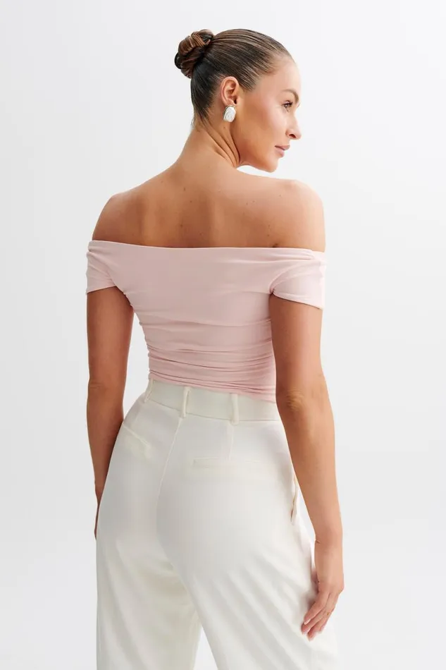 Women Meshki Dresses Piper Ruched Off Shoulder Top 8211 Pale Pink
