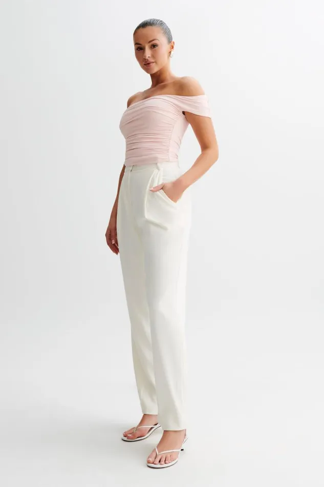 Women Meshki Dresses Piper Ruched Off Shoulder Top 8211 Pale Pink