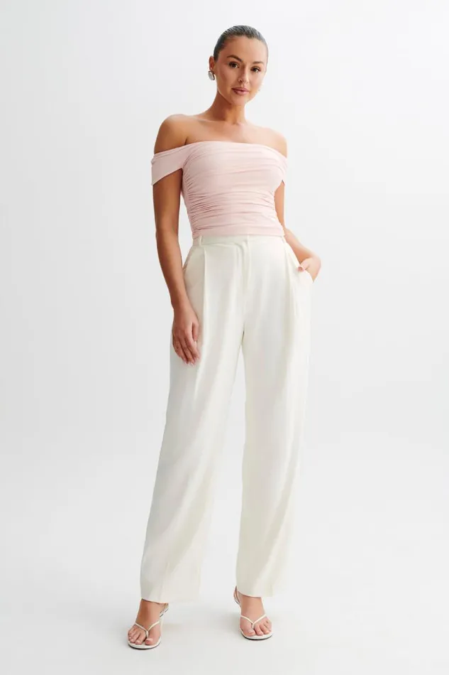 Women Meshki Dresses Piper Ruched Off Shoulder Top 8211 Pale Pink