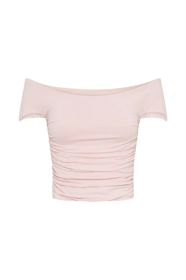 Women Meshki Dresses Piper Ruched Off Shoulder Top 8211 Pale Pink