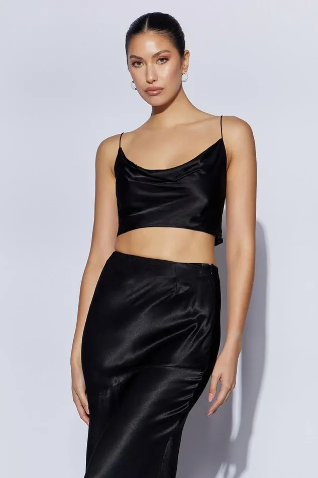Women Meshki Dresses Poppy Satin Cowl Neck Top 8211 Black