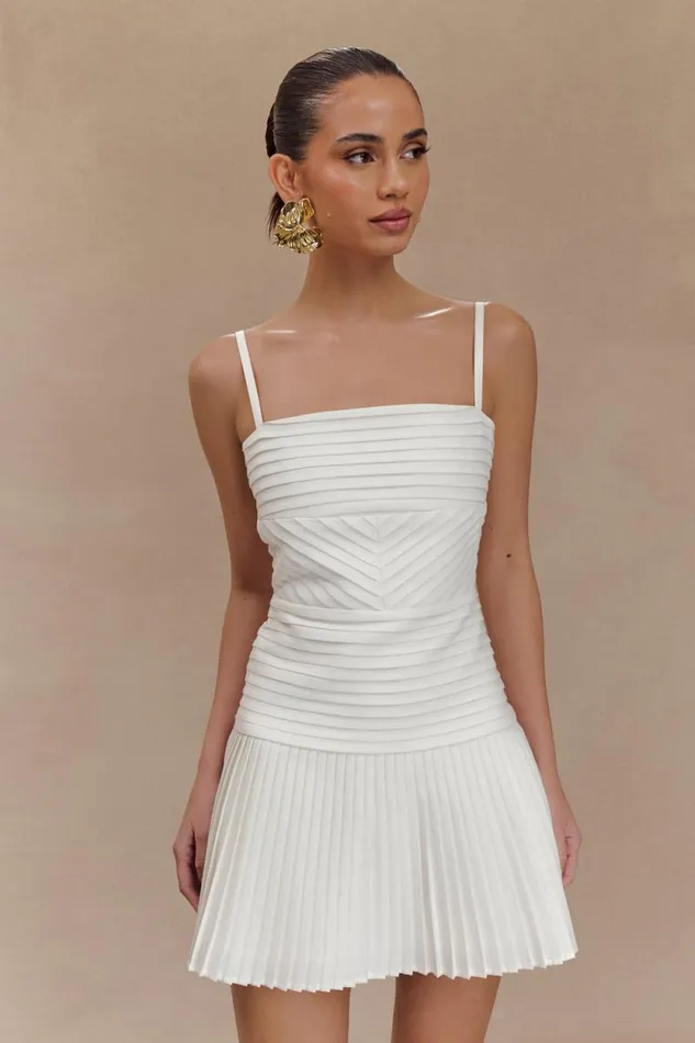 Women Meshki Dresses Rylee Multi Pleat Mini Dress 8211 White