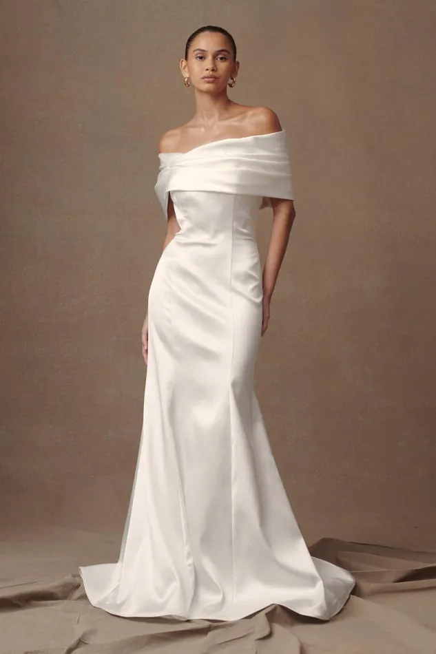 Women Meshki Dresses Saosire Satin Wedding Gown 8211 White