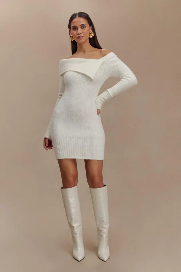 Women Meshki Dresses Stephanie Asymmetric Knit Mini Dress 8211 Ivory
