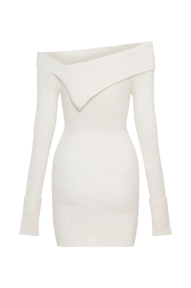 Women Meshki Dresses Stephanie Asymmetric Knit Mini Dress 8211 Ivory