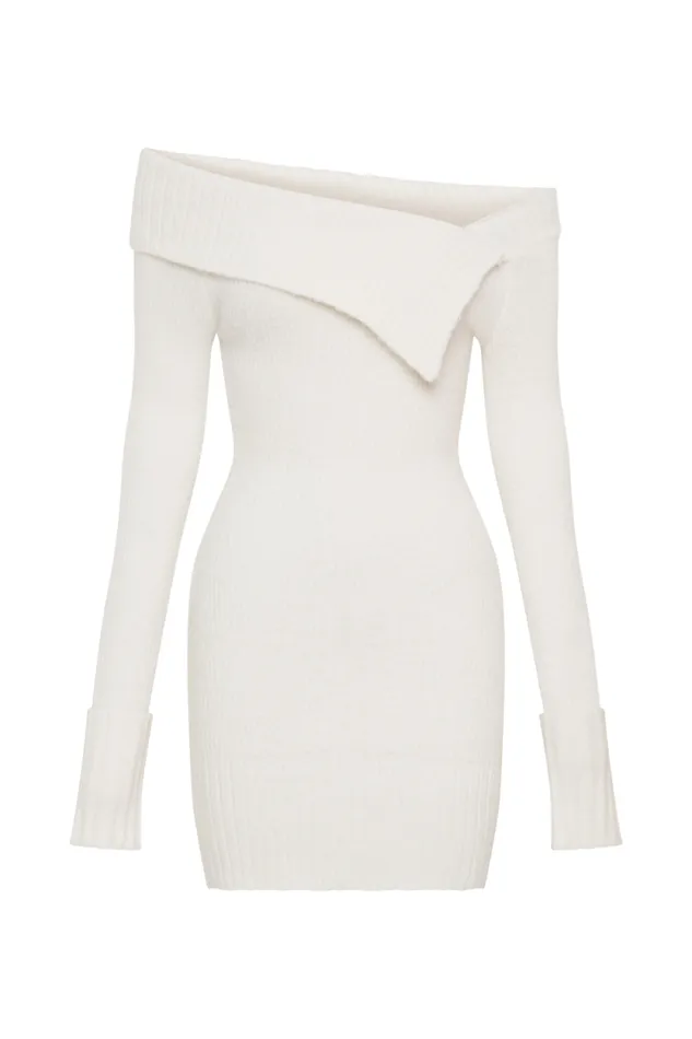 Women Meshki Dresses Stephanie Asymmetric Knit Mini Dress 8211 Ivory
