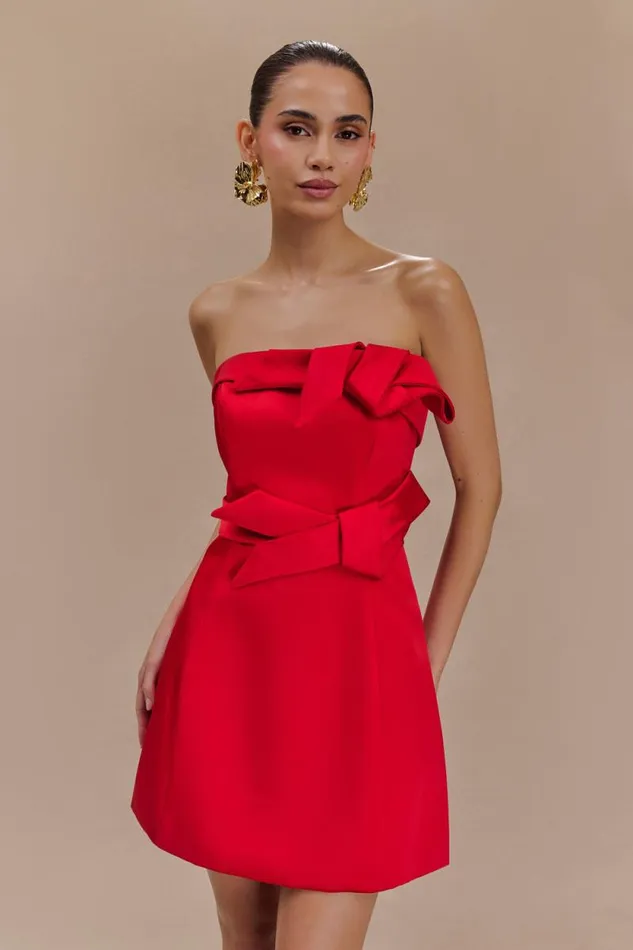 Women Meshki Dresses Tatiana Satin Strapless Bow Mini Dress 8211 Red