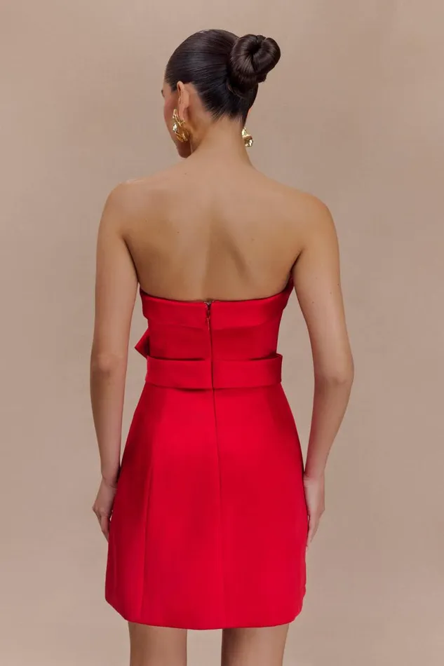 Women Meshki Dresses Tatiana Satin Strapless Bow Mini Dress 8211 Red