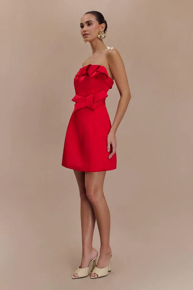 Women Meshki Dresses Tatiana Satin Strapless Bow Mini Dress 8211 Red