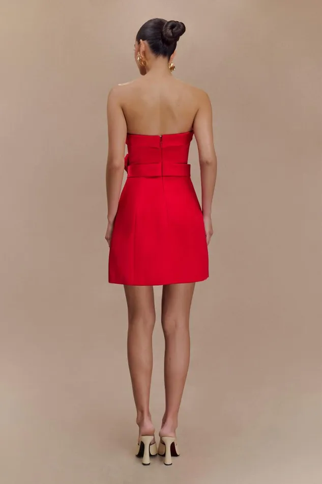 Women Meshki Dresses Tatiana Satin Strapless Bow Mini Dress 8211 Red