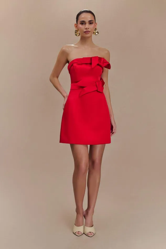 Women Meshki Dresses Tatiana Satin Strapless Bow Mini Dress 8211 Red