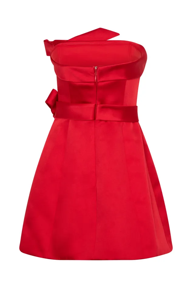 Women Meshki Dresses Tatiana Satin Strapless Bow Mini Dress 8211 Red