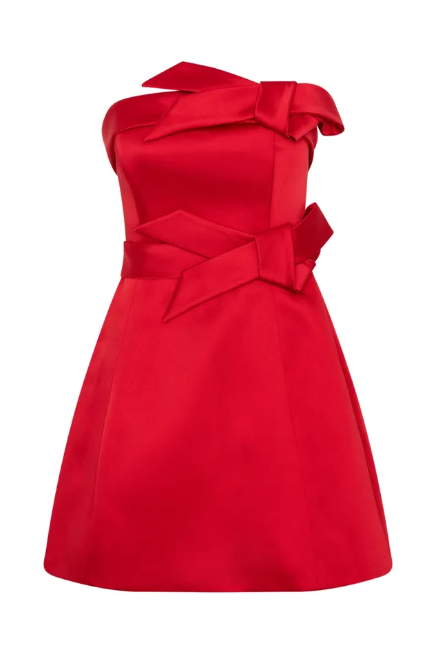 Women Meshki Dresses Tatiana Satin Strapless Bow Mini Dress 8211 Red
